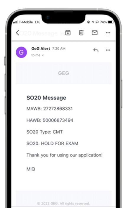 MIQ Express – Exception Alert